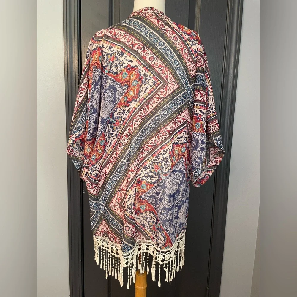 Bohemian Paisley Beachy Festival Kimono with Fringe - Picture 2 of 5